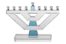 Crystal menorah with blue center blocks and silver tone cups
