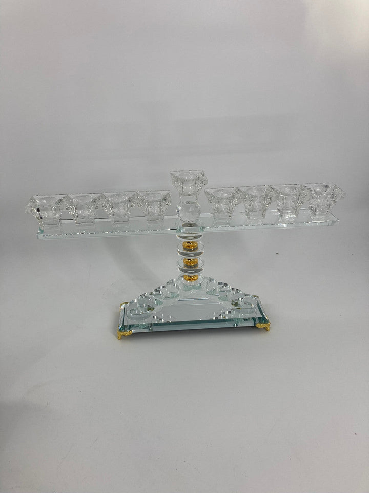 Clear crystal circle design menorah with gold tone feet