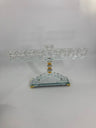 Clear crystal circle design menorah with gold tone feet