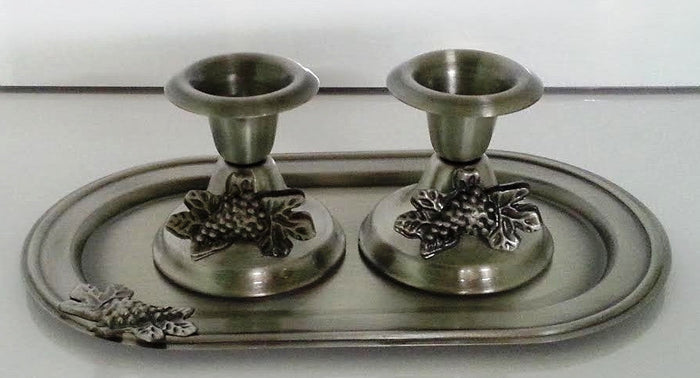 Small Pewter Candlesticks With Tray (CS-3352P)