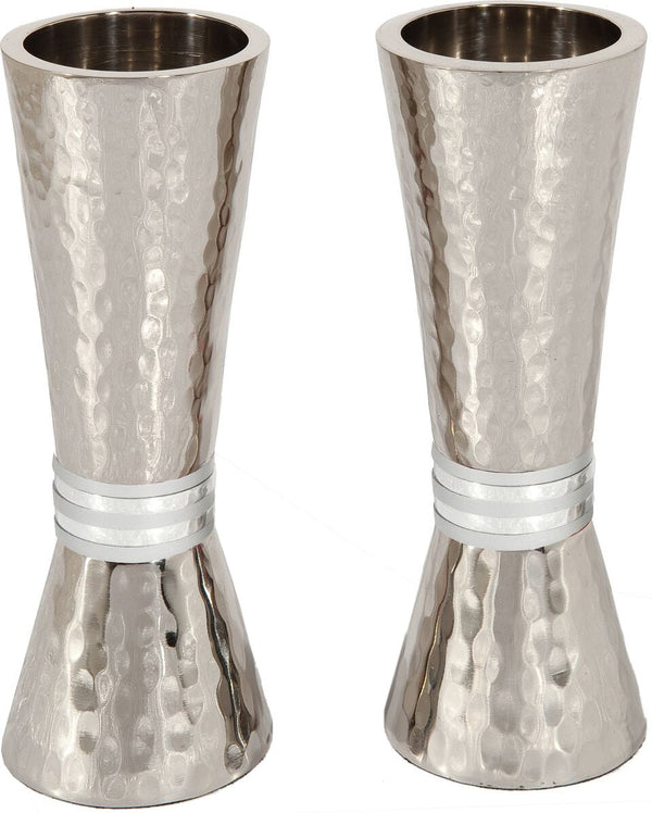 Emanuel Conical Shaped Hammered Candlesticks-- Silver Rings (EM-CSJ4)