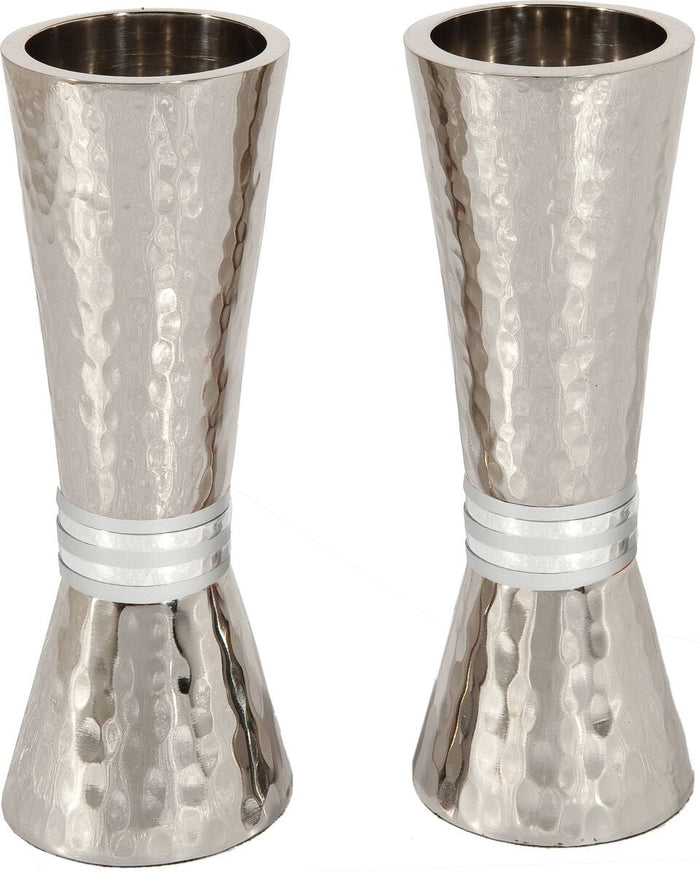 Emanuel Conical Shaped Hammered Candlesticks-- Silver Rings (EM-CSJ4)