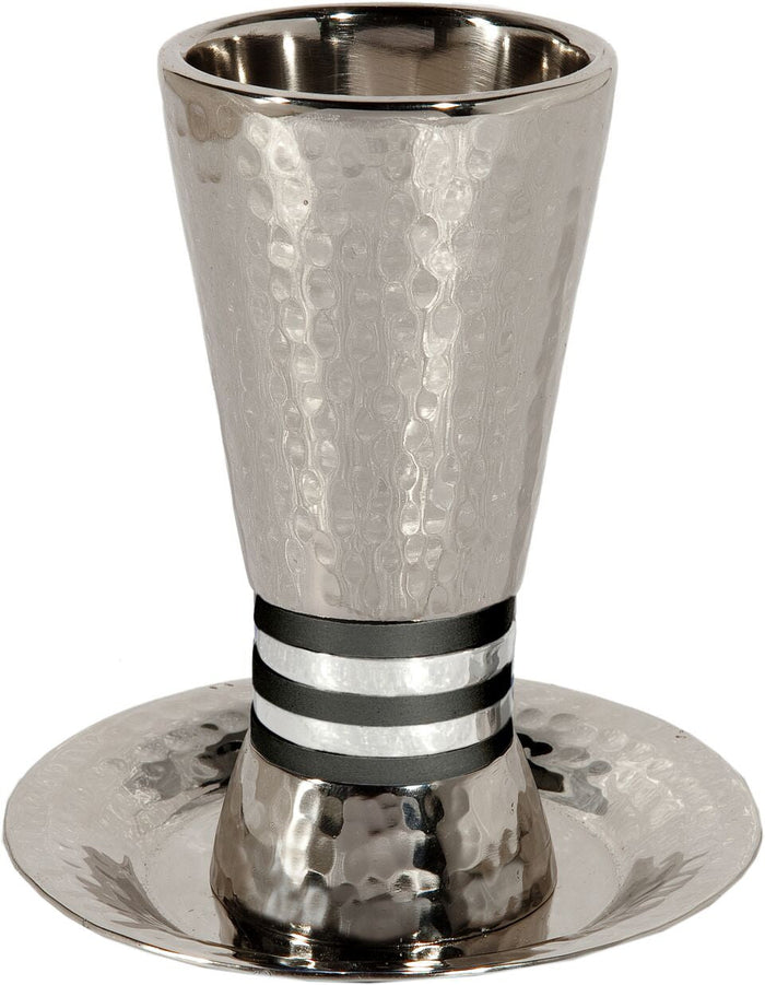 Emanuel Hammered Kiddush Cup Cone Shape-- Black Rings (EM-CUT4)