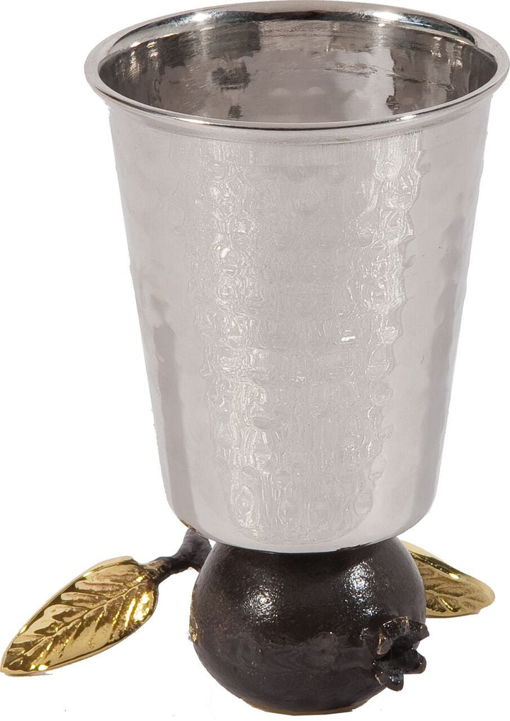 Emanuel Hammered Kiddush Cup on Pomegranate (Straight edge)-- reversible