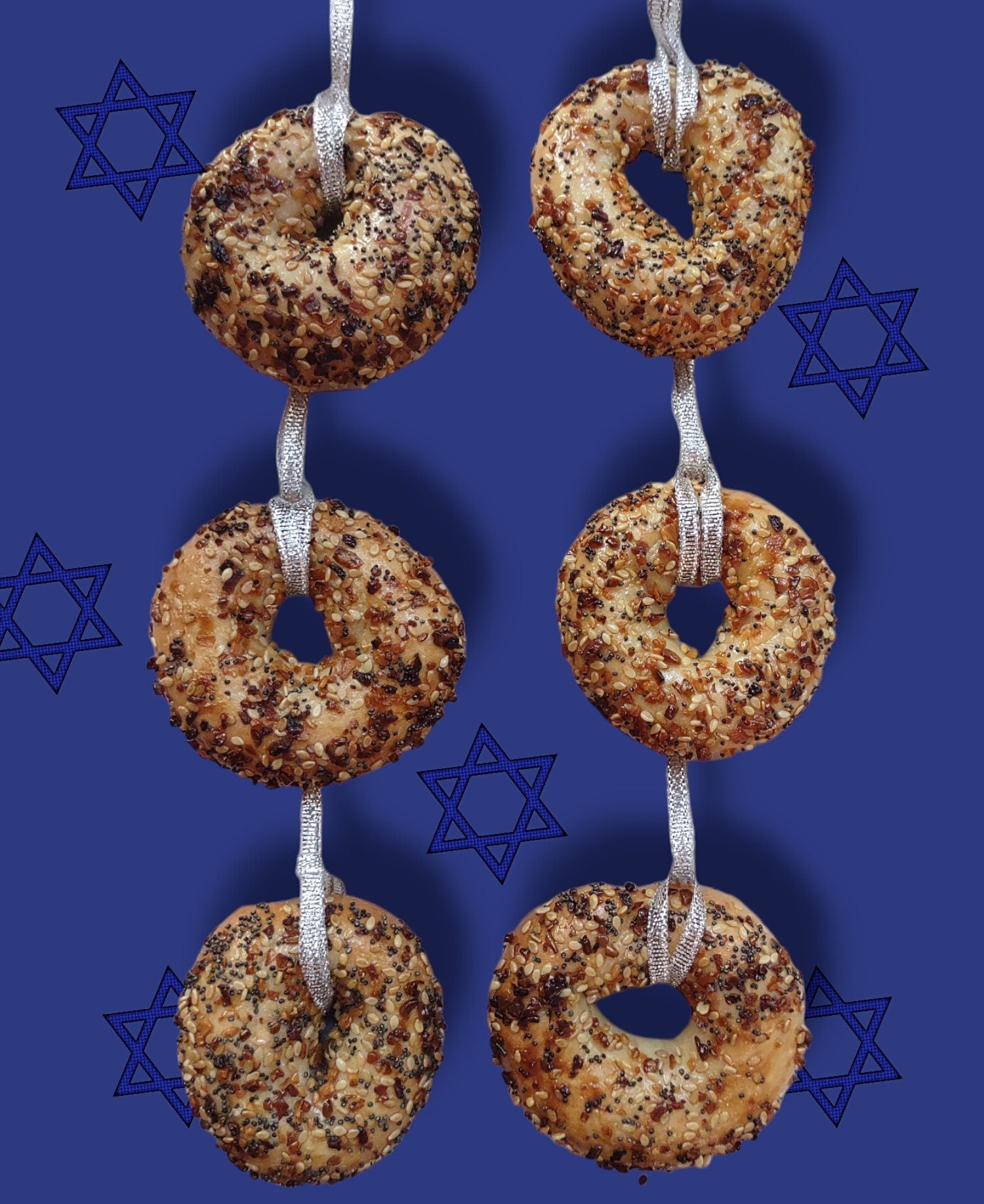 Real preserved everything bagel ornament hanging from a ribbon loop | Judaica Square Lakewood (view 8)