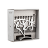 Boxed Dancing Lights aluminum menorah with dancing figures and Star of David design
