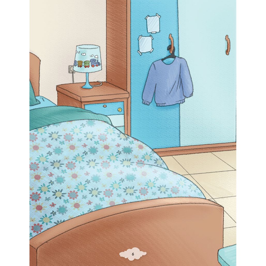 Interior illustration — Danny's bedroom with the broken broom leaning against the bed