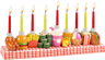 Hand-painted resin Chanukah menorah with colorful sculpted deli foods