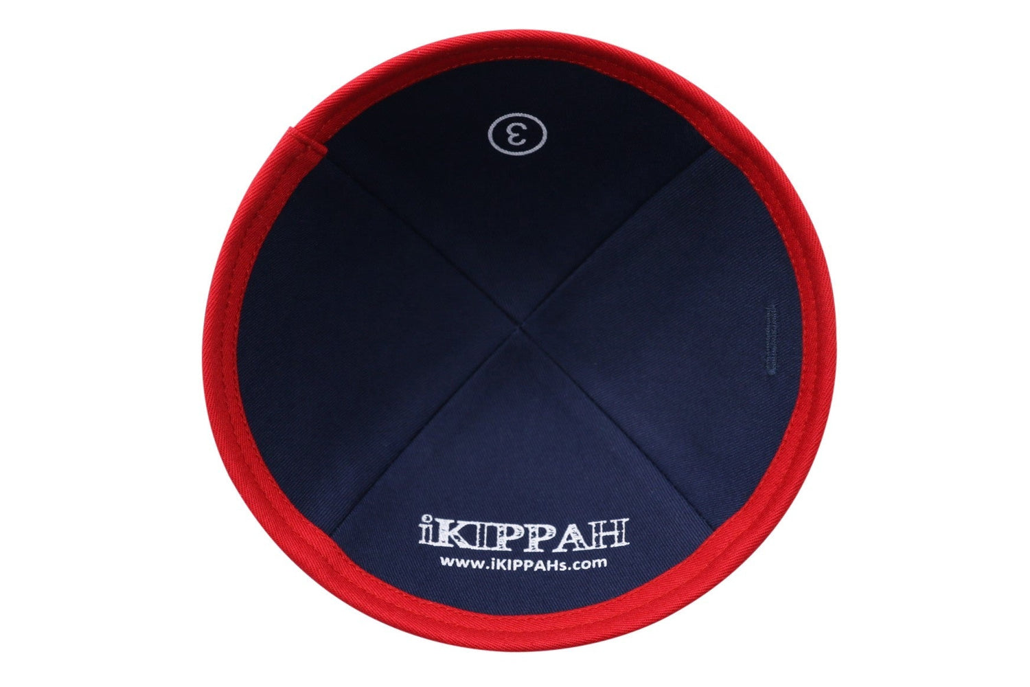 Close-up of Navy Denim Kippah rim trim detail