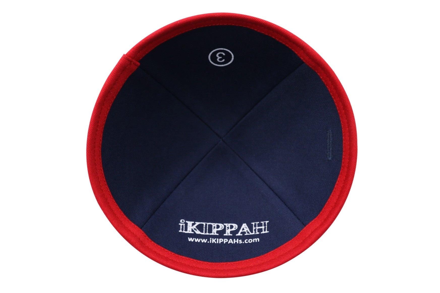 Close-up of Navy Denim Kippah rim trim detail