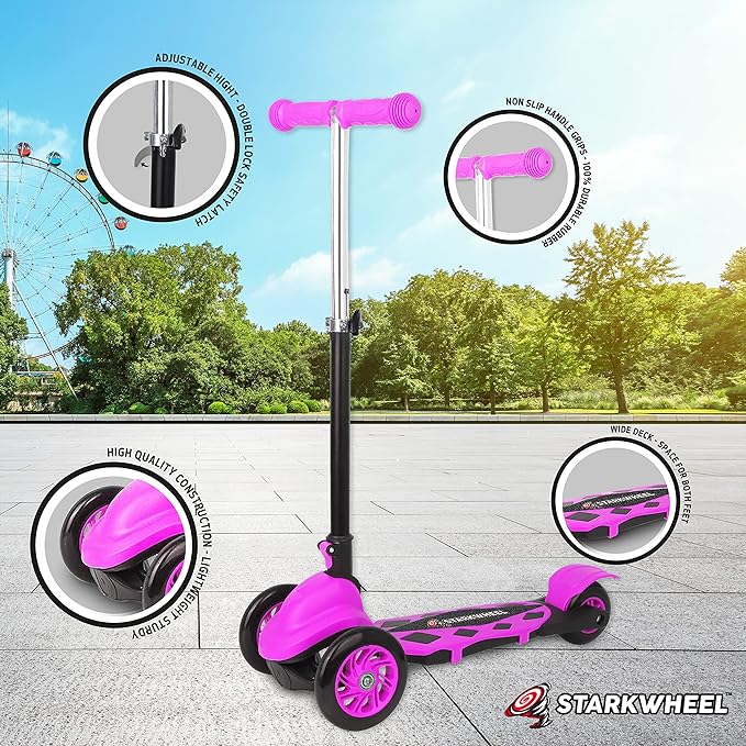 StarkWheel 3-Wheel Kick Scooter for Toddlers, Pink - Ages 3-6 — three-wheel toddler, view 5 | Judaica Square Lakewood