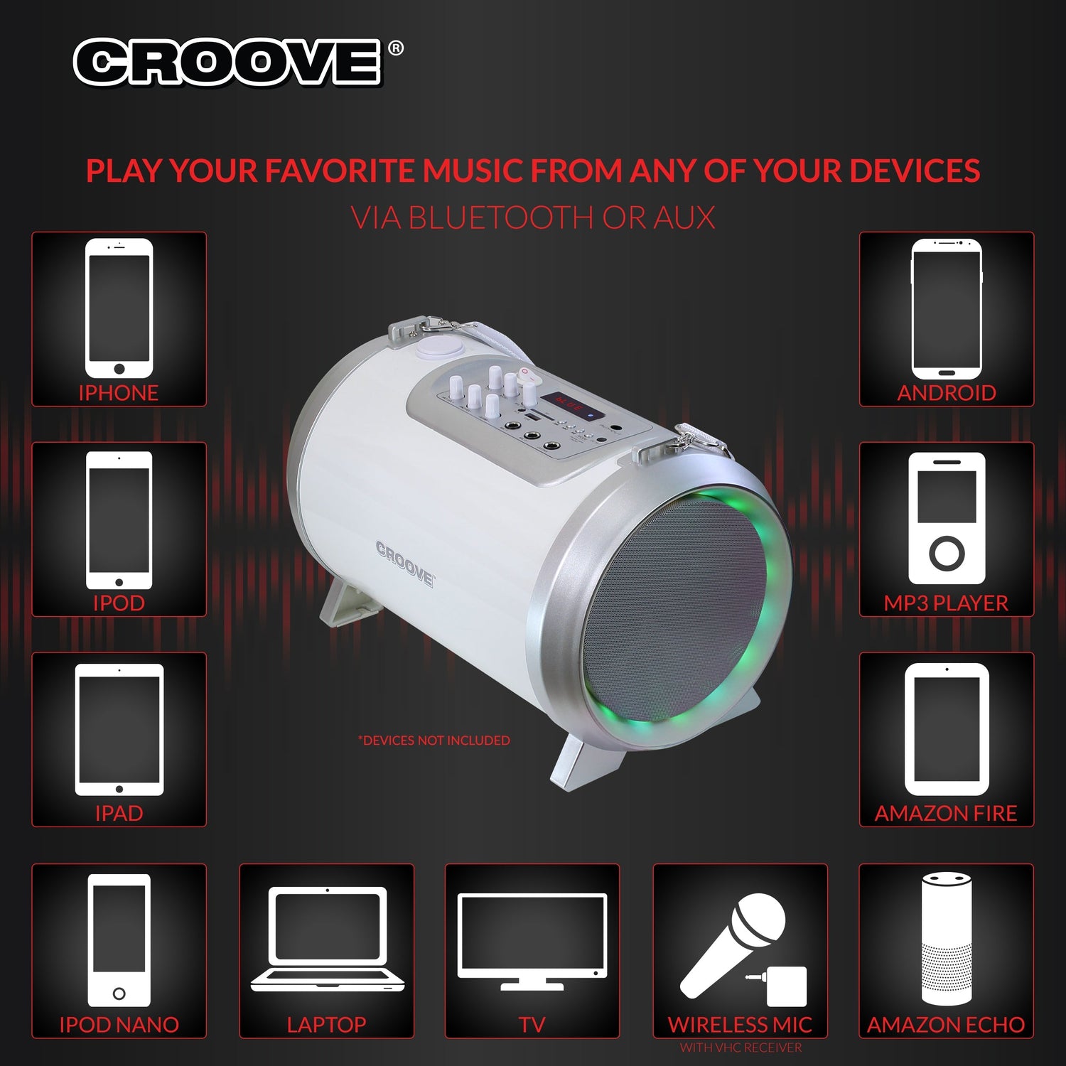Croove Karaoke Machine with 2 Microphones - Bluetooth, USB, AUX, SD — product view, view 5 | Judaica Square Lakewood