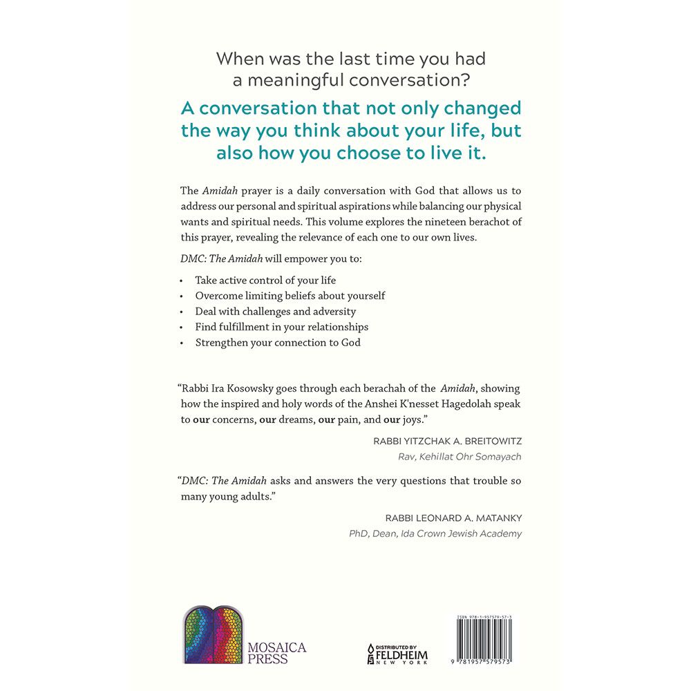 DMC: The Amidah by Rabbi Ira Kosowsky, back cover with summary and ISBN