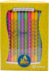 Yellow Handmade box of 45 decorated multicolor Chanukah candles