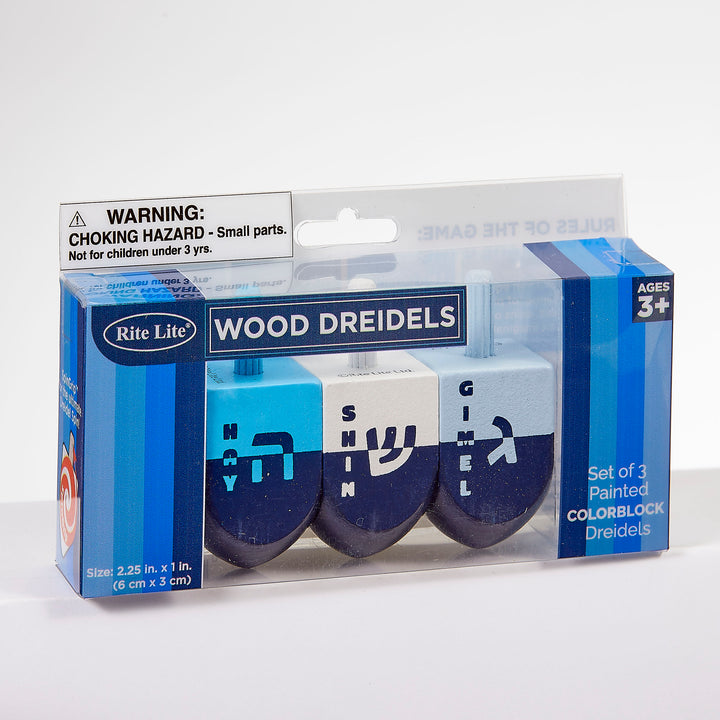 Rite Lite Large Colorblock Wood Dreidels Handpainted, Shades of Blue