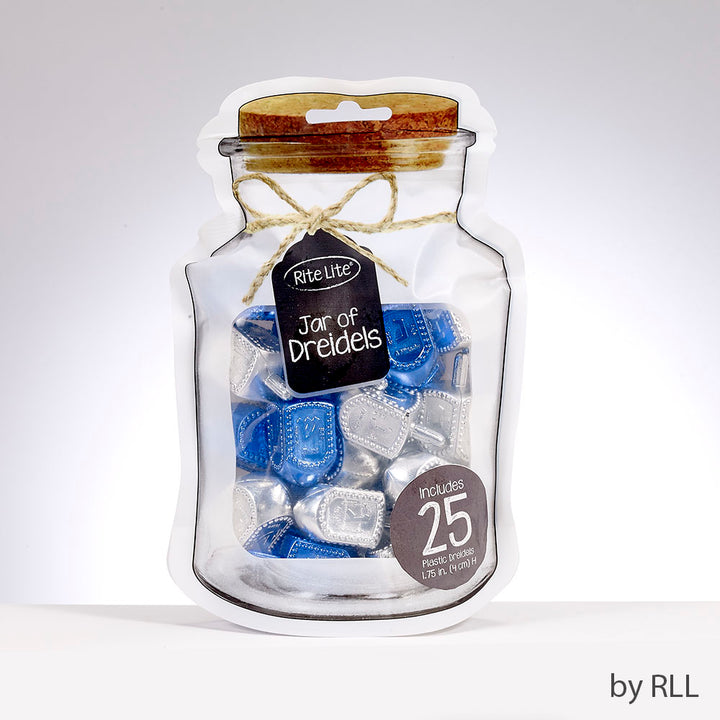 Rite Lite Jar of Dreidels, 25 Metallic Silver and Blue Dreidels