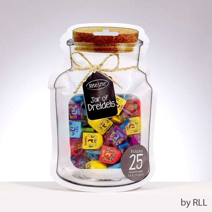 Rite Lite Jar of Dreidels, 25 Decorated Wood Multi Dreidels