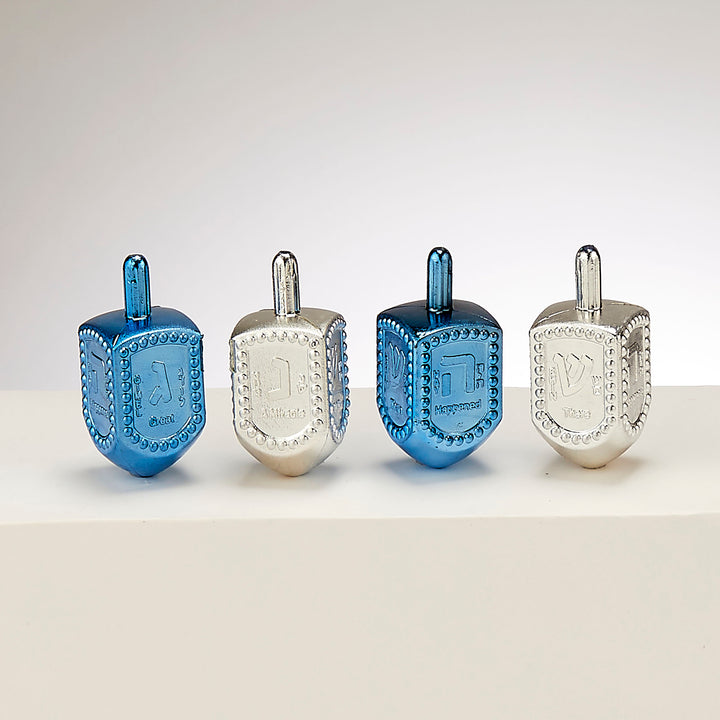 Metallic blue and silver plastic dreidels, pack of 7, 1.75 inch