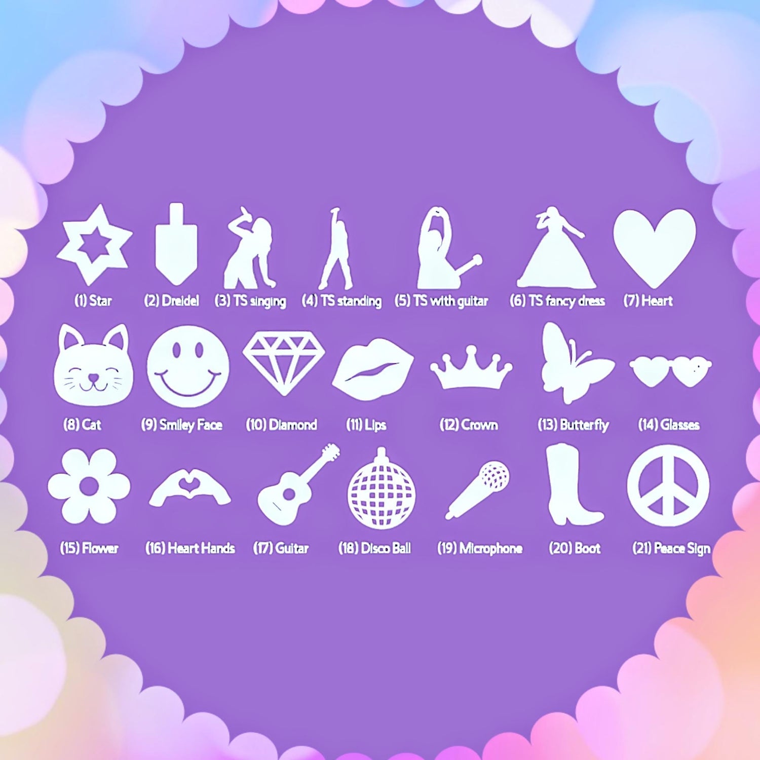 Swiftie menorah — personalized glitter name blocks in lavender with icons | Judaica Square Lakewood (view 10)
