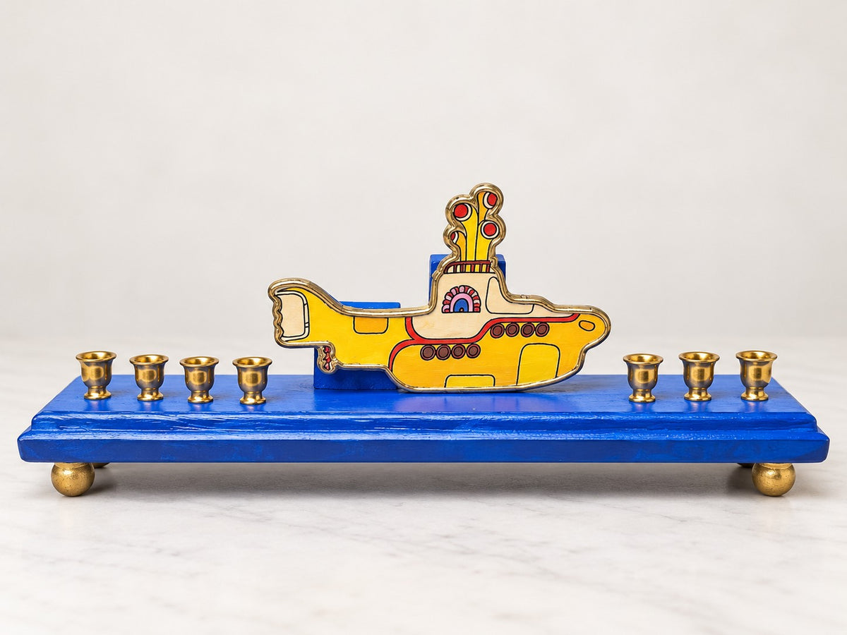 Yellow submarine menorah on white