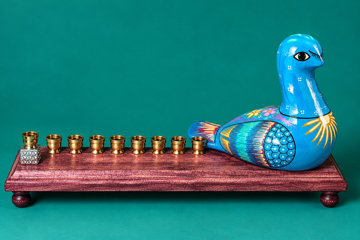 Blue bird menorah, reverse side