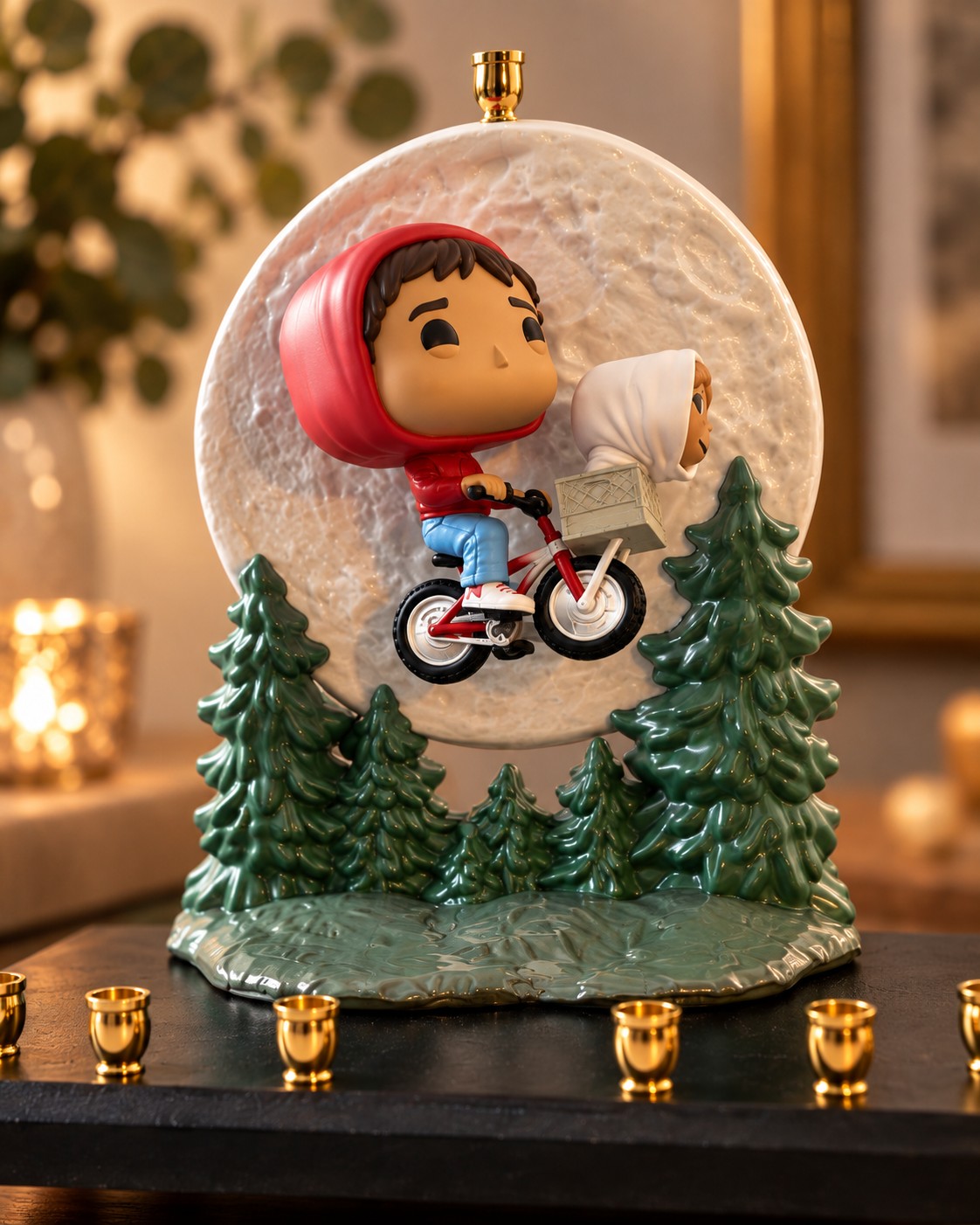 Collector’s E.T. & Elliott Menorah, close-up of the bike silhouette and trees