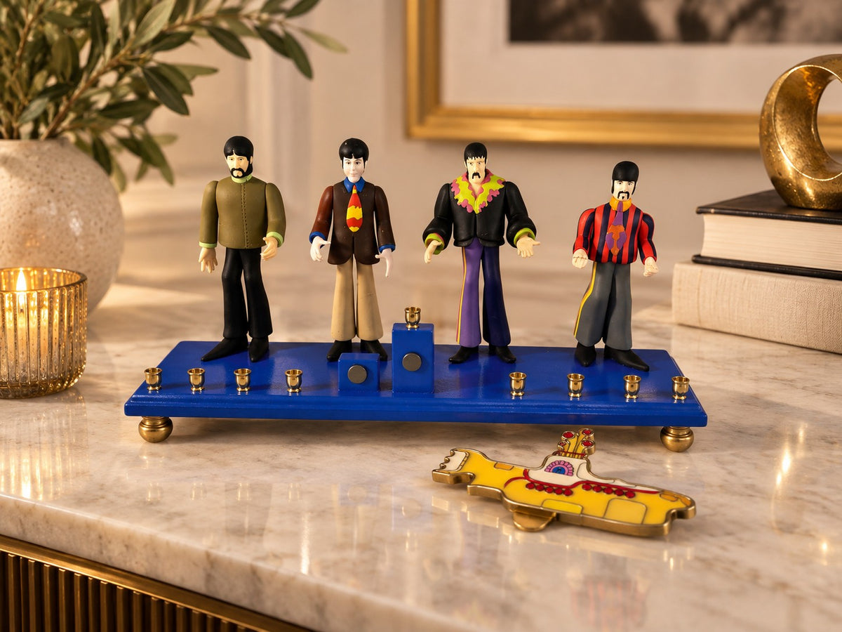 Yellow Submarine menorah with submarine shamash