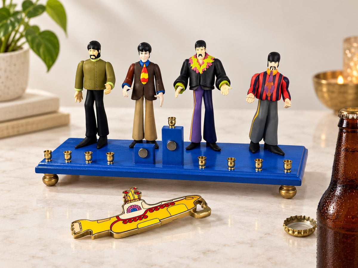 Yellow Submarine menorah with bottle