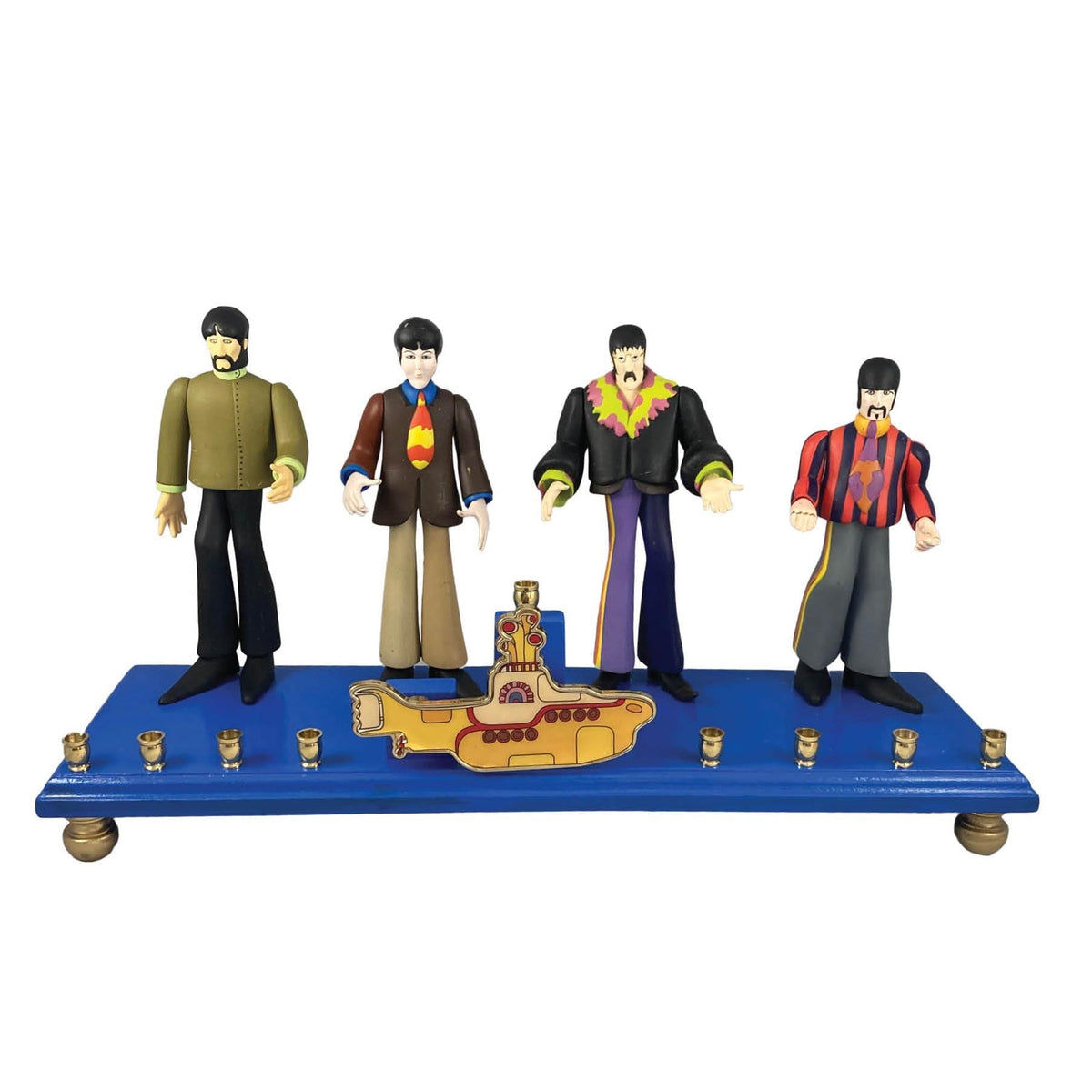 Collector’s Edition Yellow Submarine Menorah, Beatles figure menorah on white