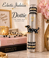 Promo graphic with the clear mezuzah case and Eclectic Judaica Dottie title
