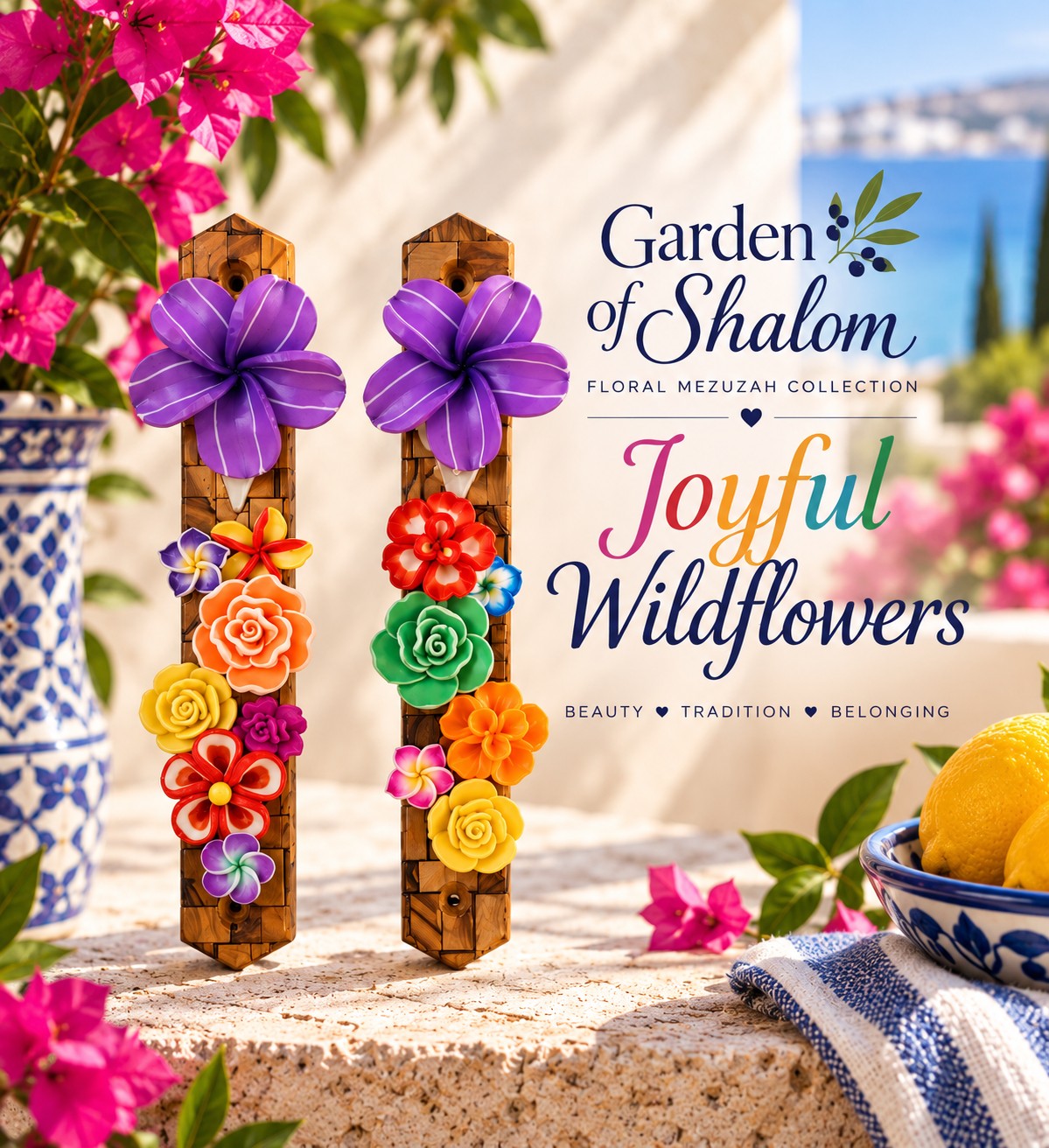 Garden of Shalom Floral Mezuzah Collection, Joyful Wildflowers mezuzah graphic