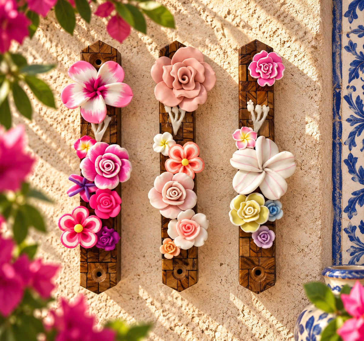 Garden of Shalom Floral Mezuzah Collection, pink Blushing Garden mezuzah cases