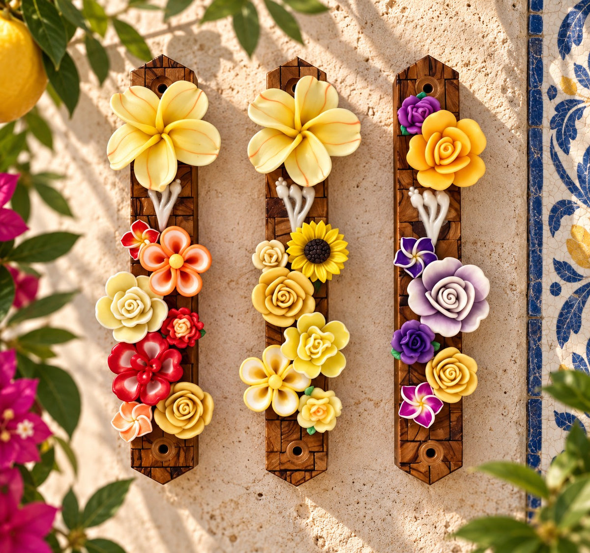 Garden of Shalom Floral Mezuzah Collection, yellow Golden Garden mezuzah cases
