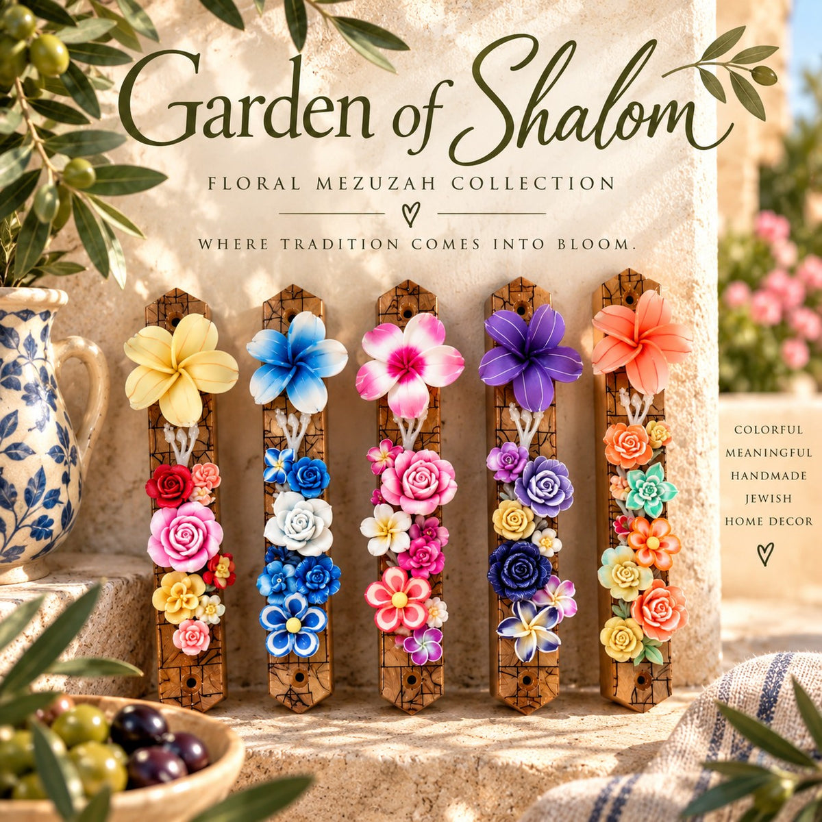 Garden of Shalom floral mezuzah collection graphic