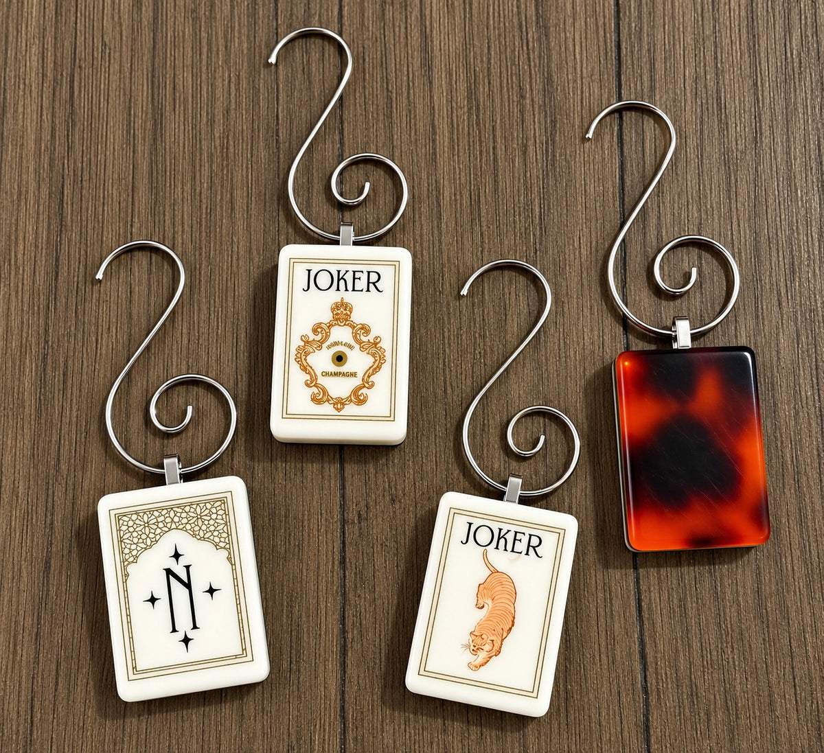 Genuine Mah Jong Tile Ornament, Joker and amber tile ornaments