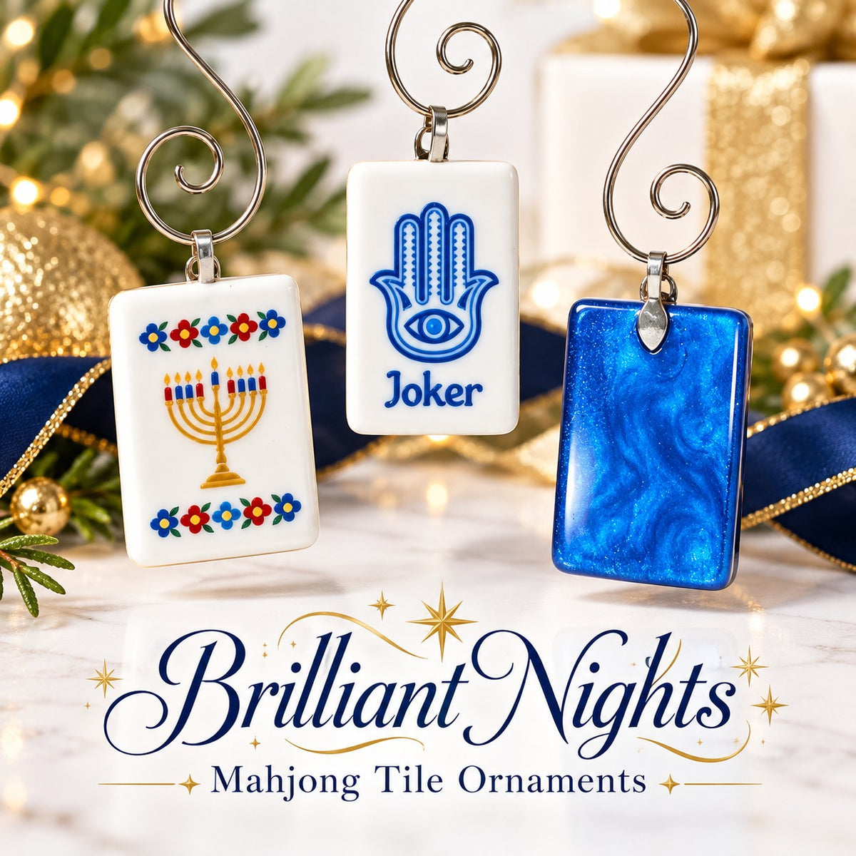 Genuine Mah Jong Tile Ornament, Brilliant Nights Mahjong tile ornaments graphic