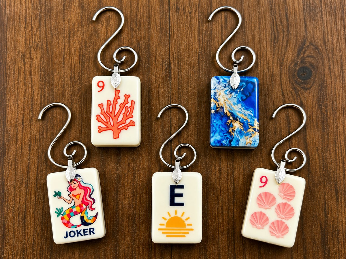 Genuine Mah Jong Tile Ornament, tile ornaments with flower and East designs (Coastal Lapiz)