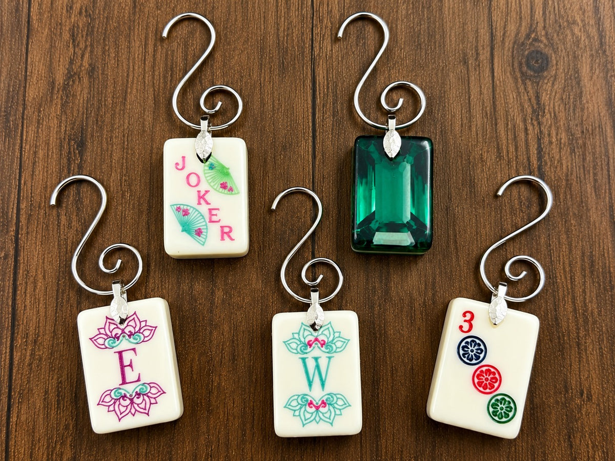 Genuine Mah Jong Tile Ornament, assorted tile ornaments on wood (Emerald green)