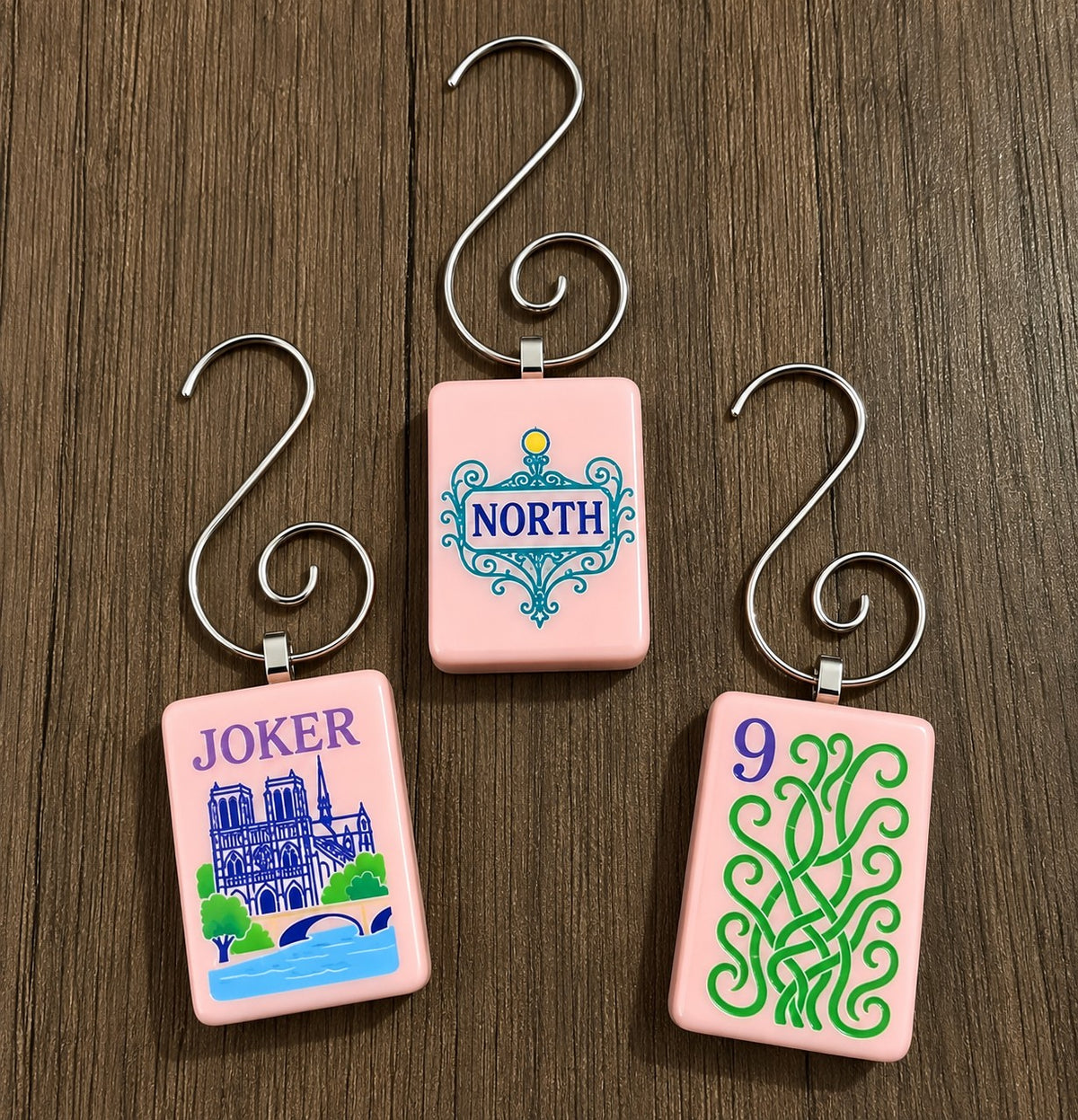 Genuine Mah Jong Tile Ornament, North, Joker and bamboo tile ornaments (Pink blush)