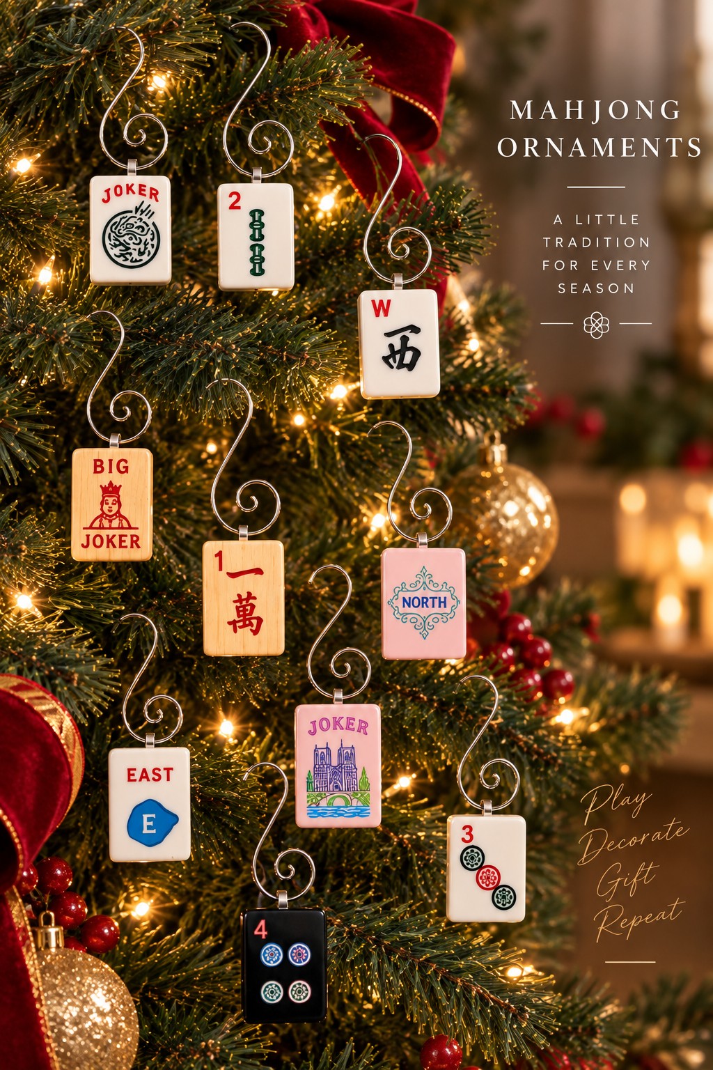 Genuine Mah Jong Tile Ornament, tile ornaments on a Christmas tree
