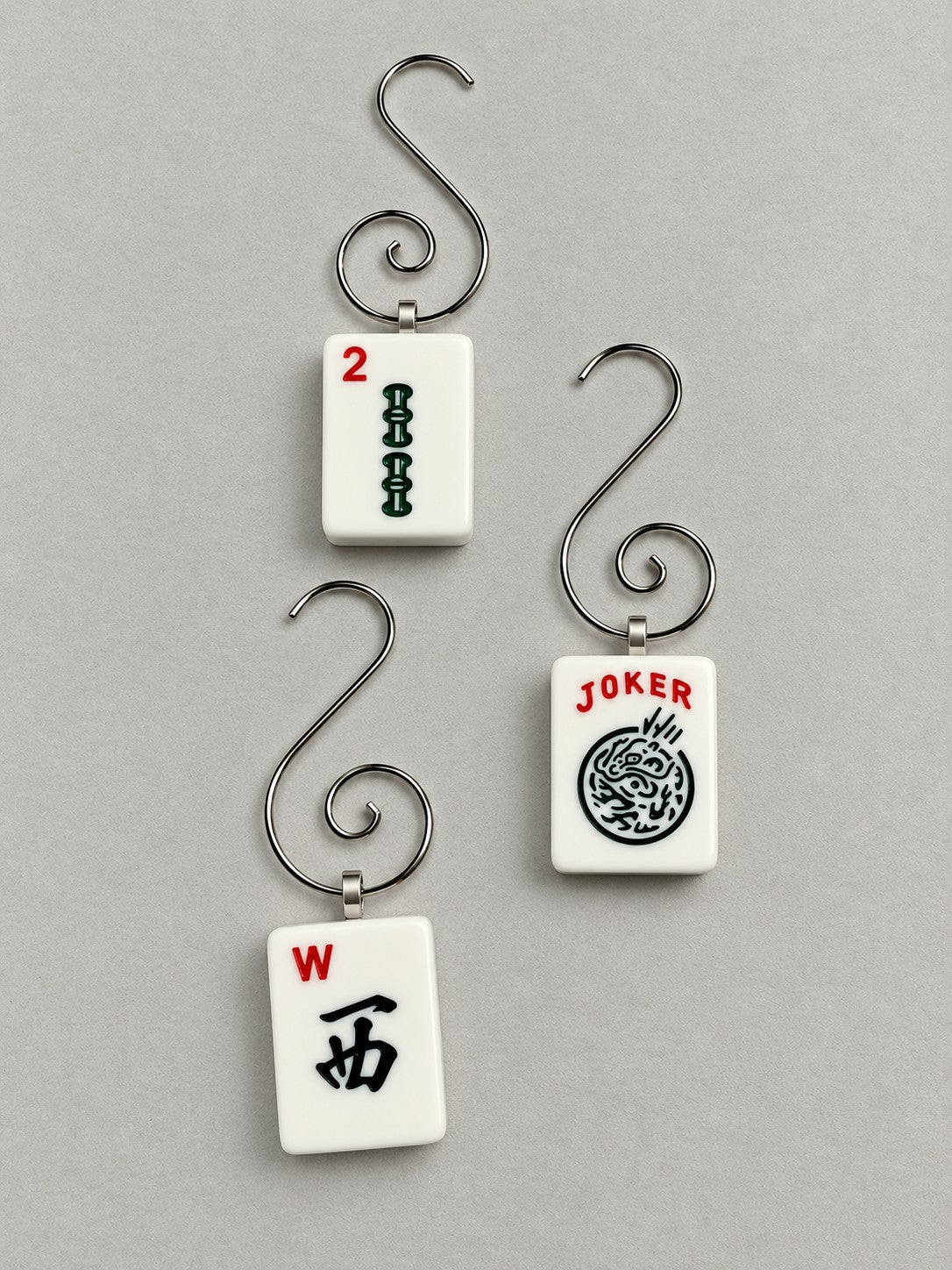 Genuine Mah Jong Tile Ornament, tile ornaments on grey (White)