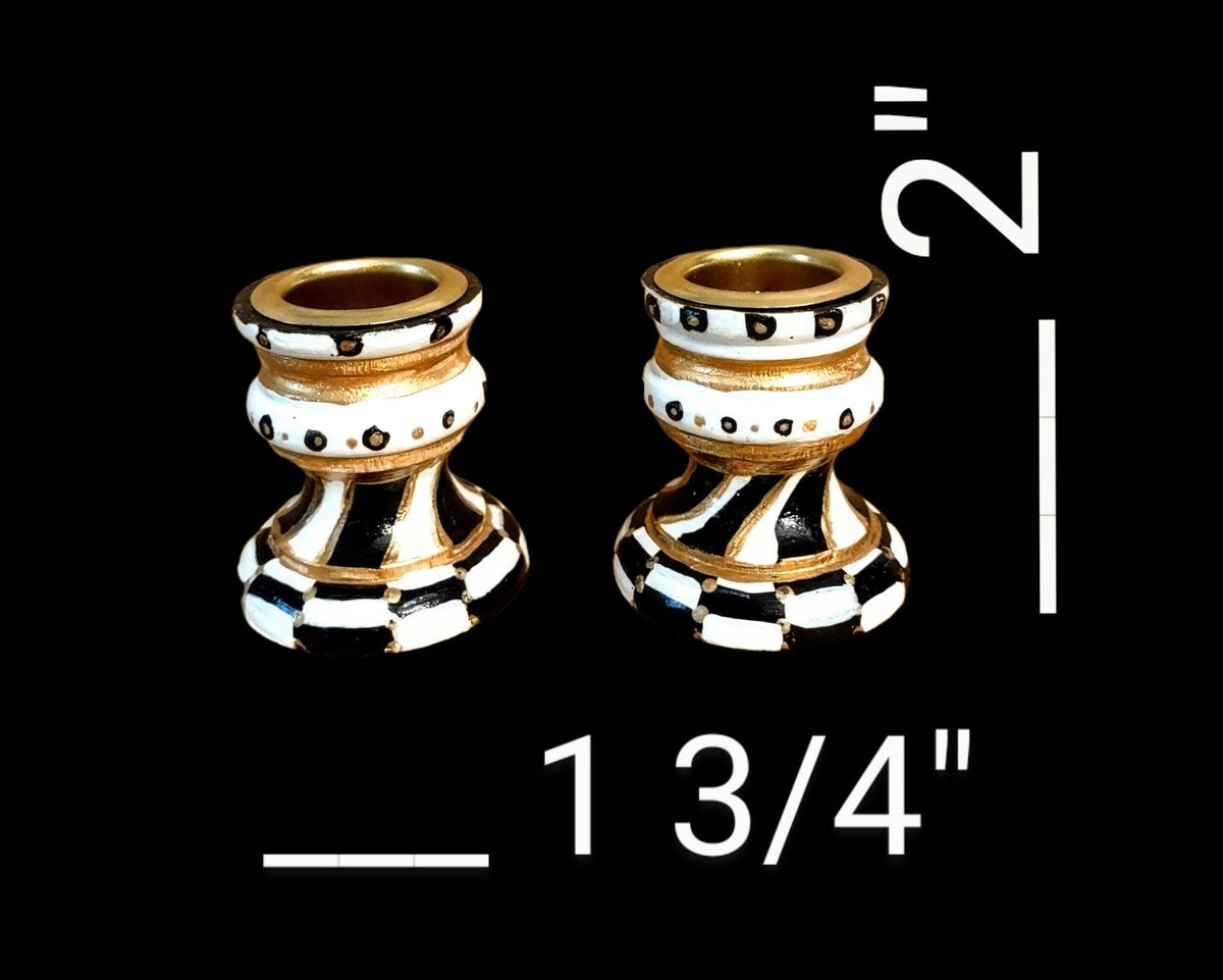 Golda Hand-Painted Shabbat Candlesticks, Golda candlesticks with 2 in by 1 3/4 in dimensions