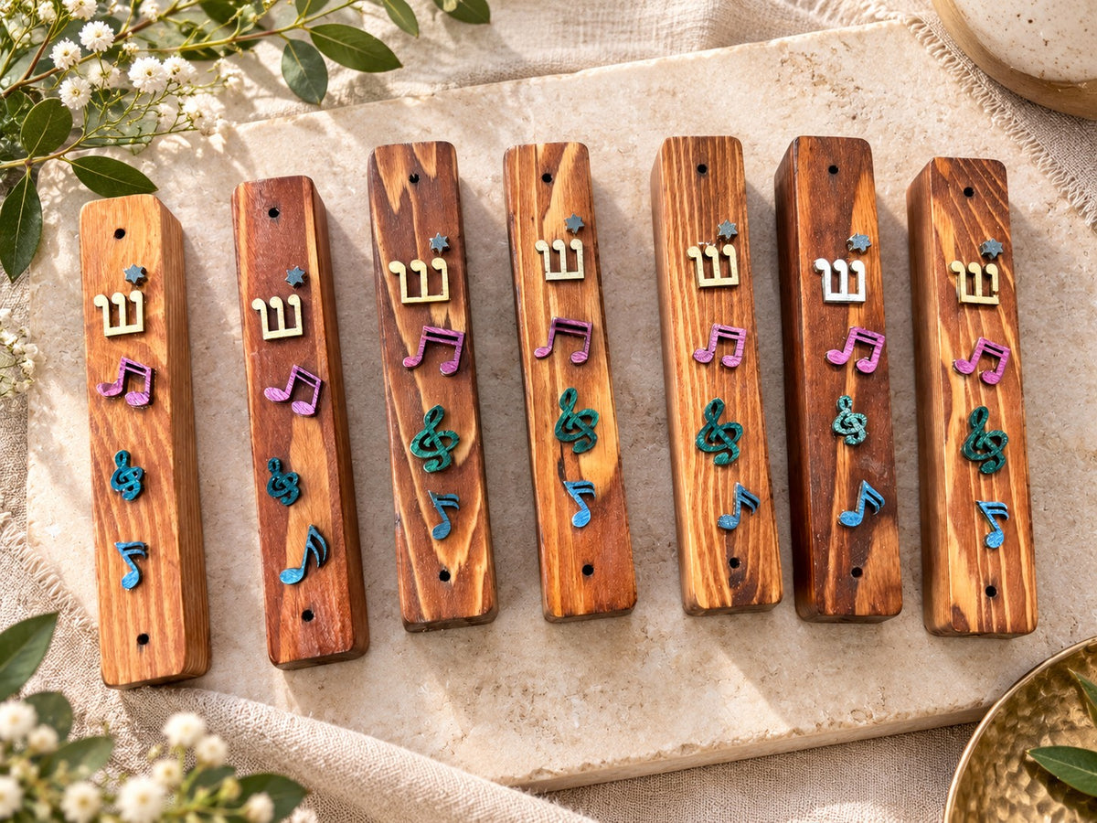 Row of Harmony mezuzah cases in assorted colours