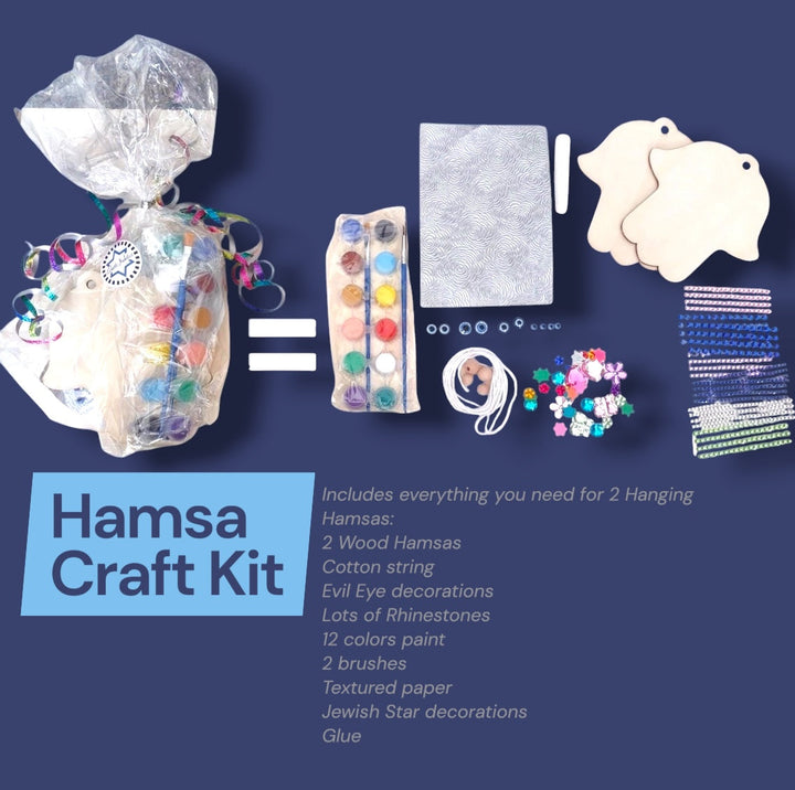 Jewish Craft Kit for Kids, Hamsa craft kit contents graphic