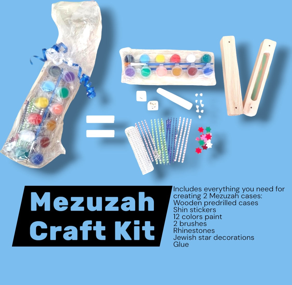 Jewish Craft Kit for Kids, Mezuzah craft kit contents graphic