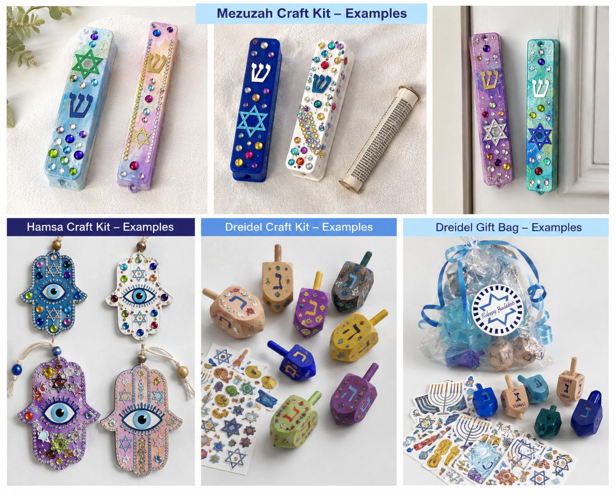 Jewish Craft Kit for Kids, examples of finished craft kit projects