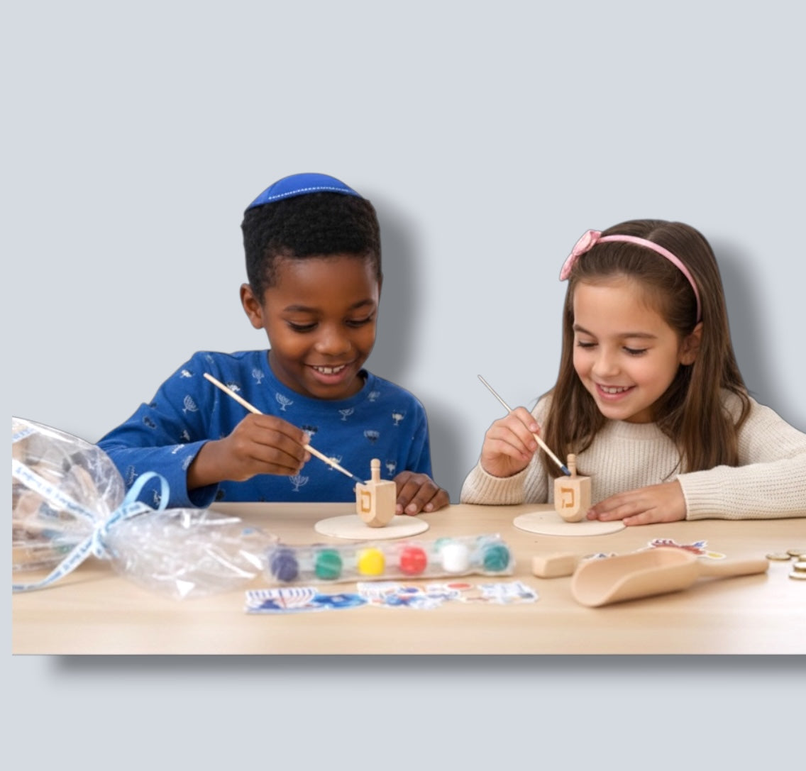 Jewish Craft Kit for Kids, children painting dreidels