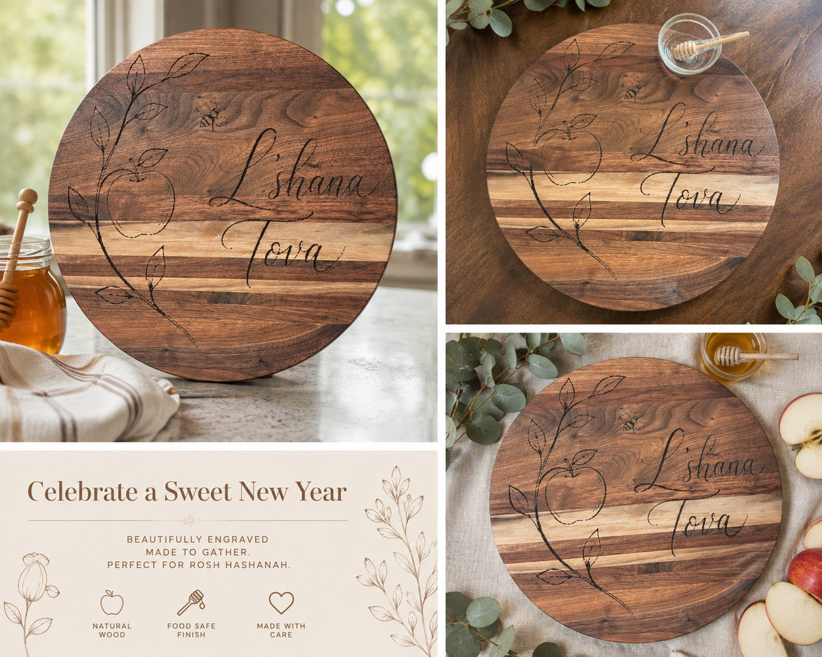 Collage of the L'shana Tova board set