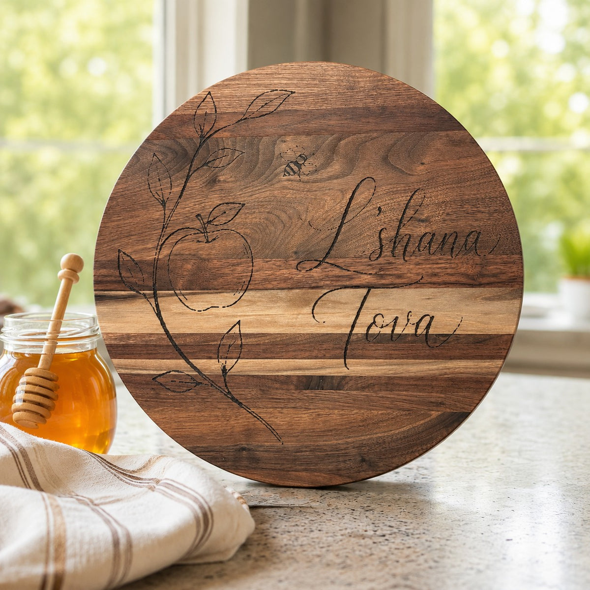 L'shana Tova board with honey jar