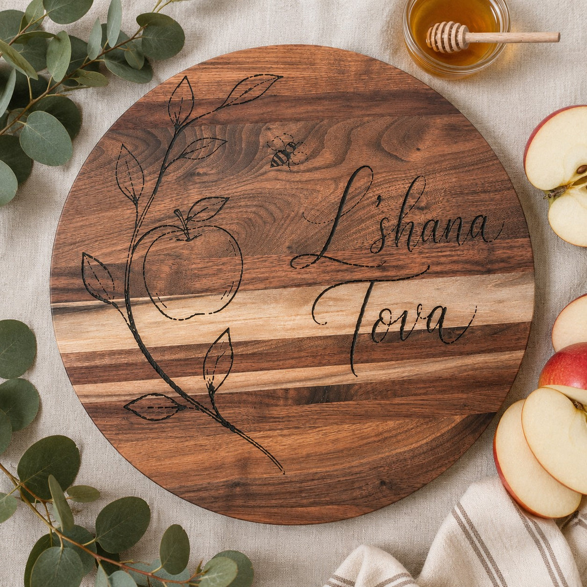 L'Shana Tova Apple and Honey Board Set, L'shana Tova board with apples
